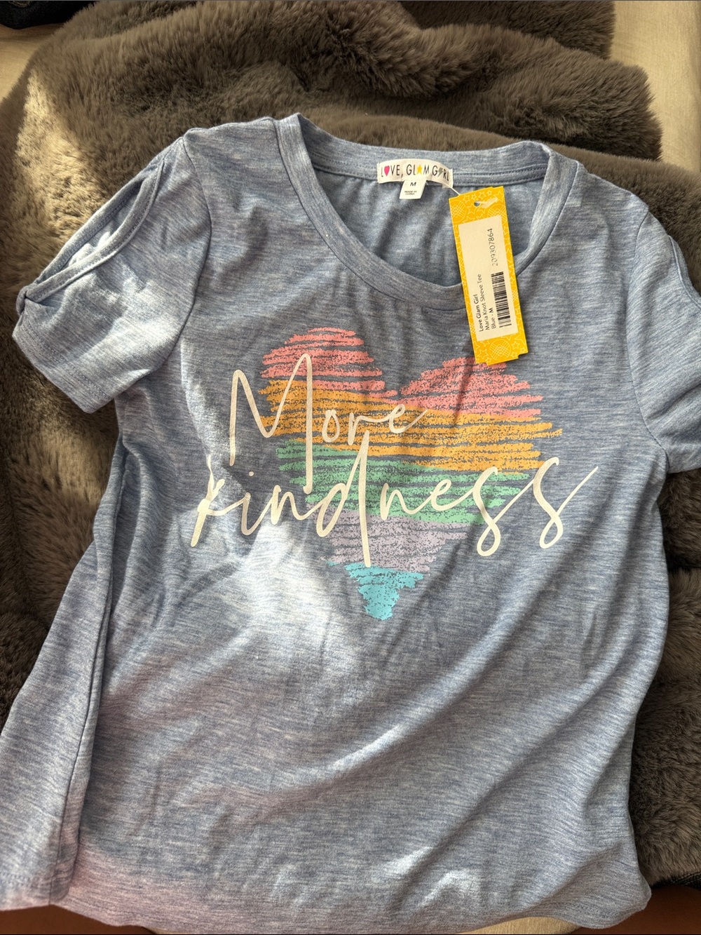 Love, Grown Girls Kids' Short Sleeve Tee - Blue with Rainbow Heart